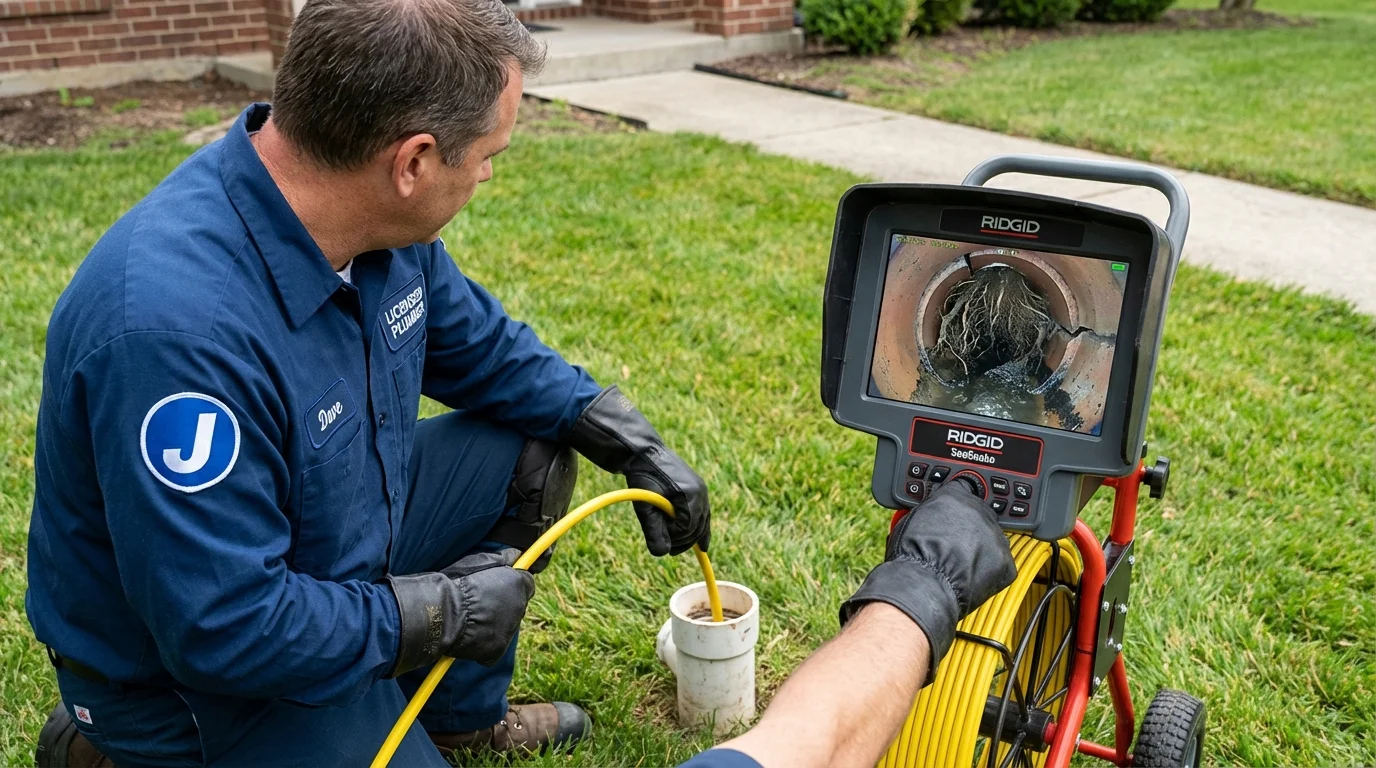 Sewer camera inspection being performed by Johns Plumbing LLC in Peachtree Corners