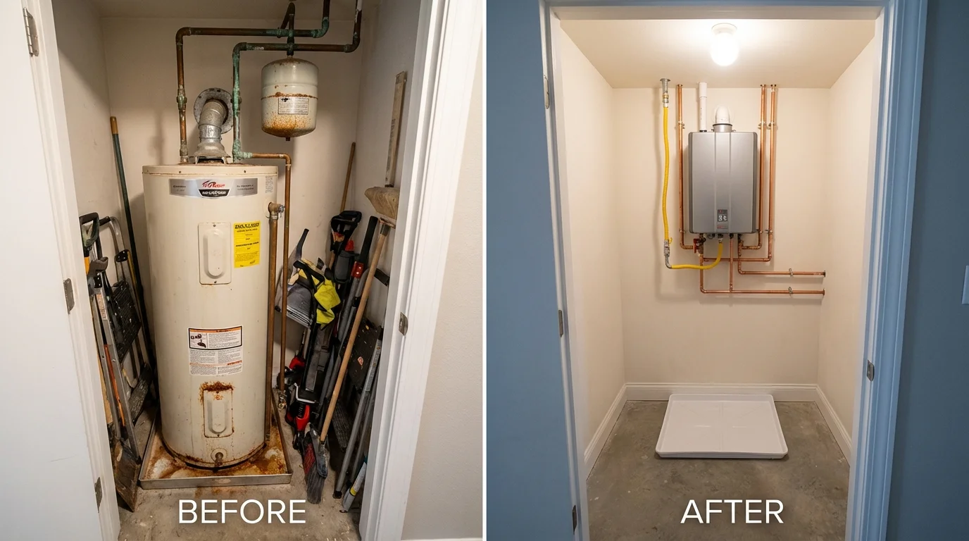 Tank water heater versus wall-mounted tankless unit comparison for Peachtree Corners, GA homeowners