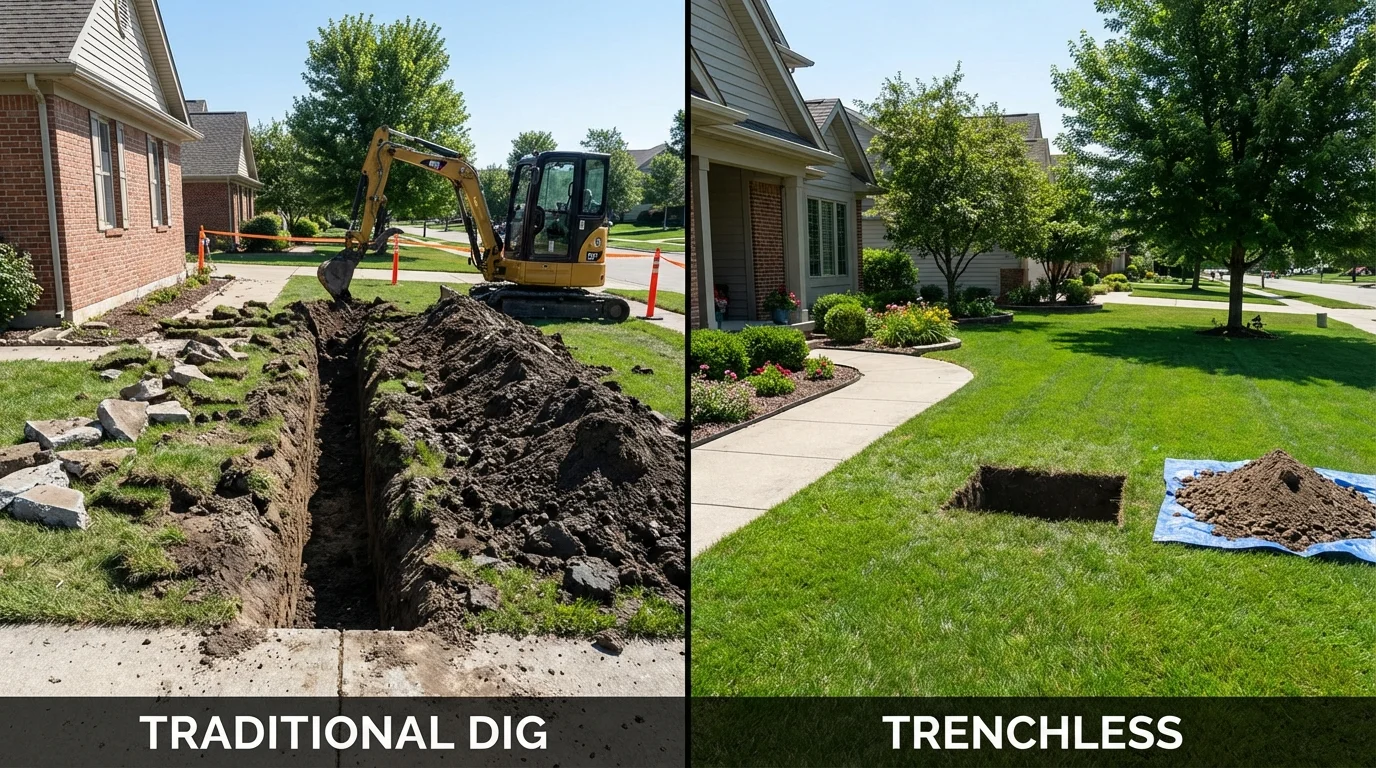 Trenchless sewer repair with minimal yard damage versus traditional excavation in Peachtree Corners, GA